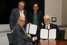 Standing left to right: Dr. John Baras and Dr. Jelena Srebric; Seated left to right:  Dr. Ross Lewin (UMD) on behalf of our provost (Dr. Jennifer King Rice) on the left and Dr. Stefan Ostlund (KTH, Vice Presidnet for International Relations)